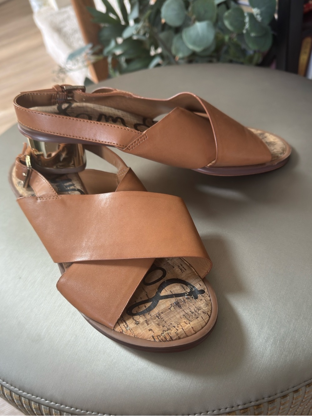 Women's Sam Edelman Tan Leather Crisscross Slingback Sandals Sz 7